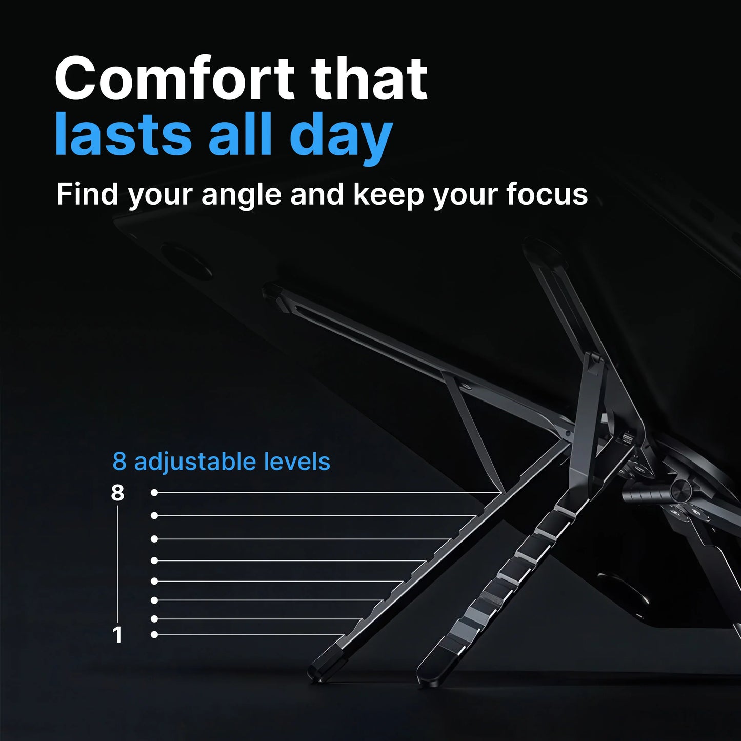 Foldable Multi-Device Stand | 8 Adjustable Levels MagSafe Phone Holder for Laptop/Tablet - Portable Work From Anywhere