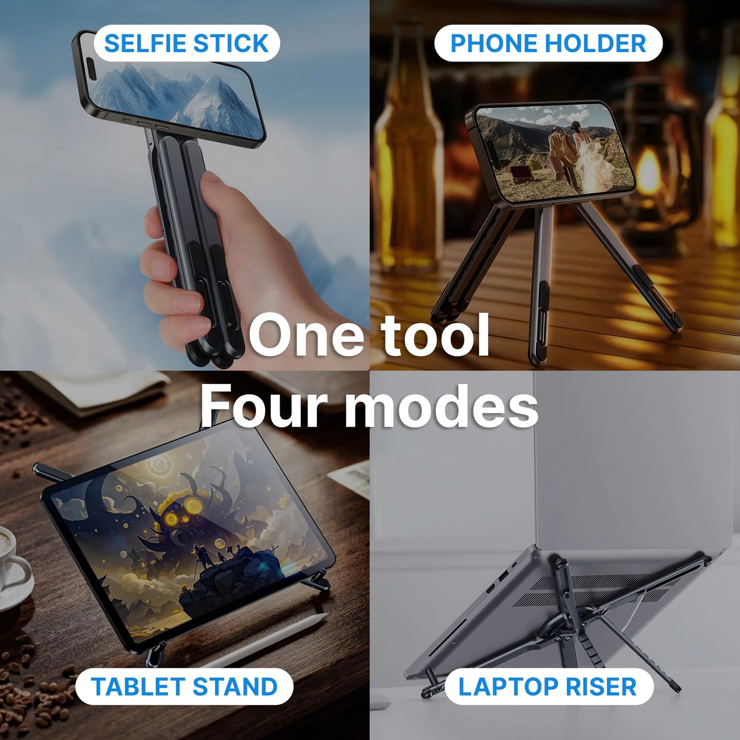 Foldable Multi-Device Stand | 8 Adjustable Levels MagSafe Phone Holder for Laptop/Tablet - Portable Work From Anywhere
